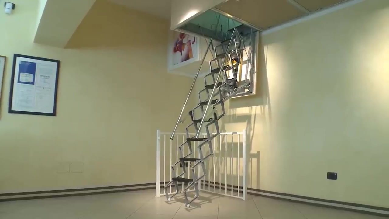 Electric Attic Ladder extending from the ceiling